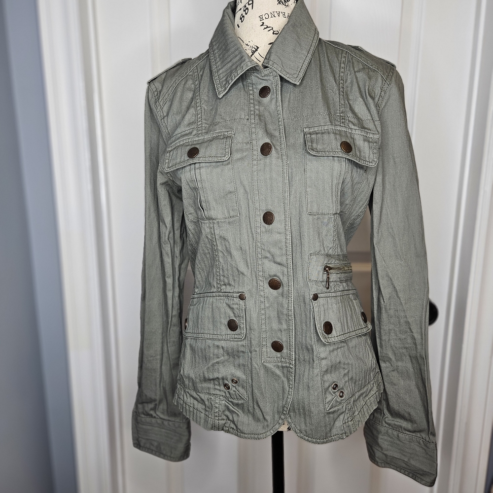 Urban Heritage Cargo Utility Jacket Military Blazer Sage Green Shacket Size M